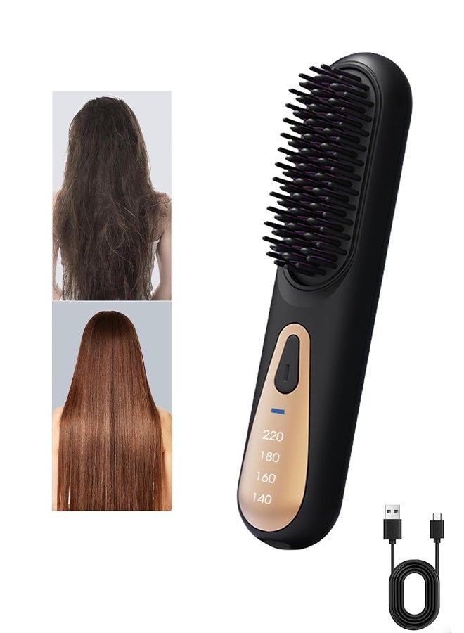Hair Straightener Brush, 2in 1 Straightening Smoothing Comb and Curling Iron Comb, Rechargeable Electric Hair Comb , Heat Pressing Combs for Women, Girls - Image 1