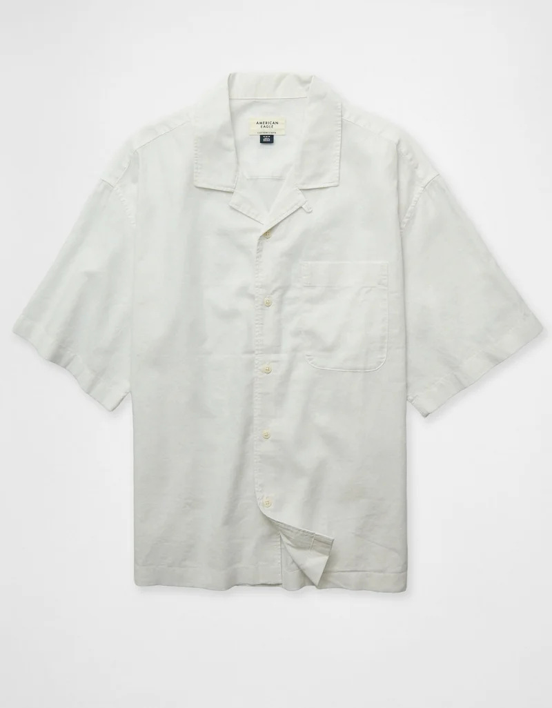 American Eagle  AE Relaxed Fit Linen-Blend Camp Collar Shirt for Men | Best Price UAE