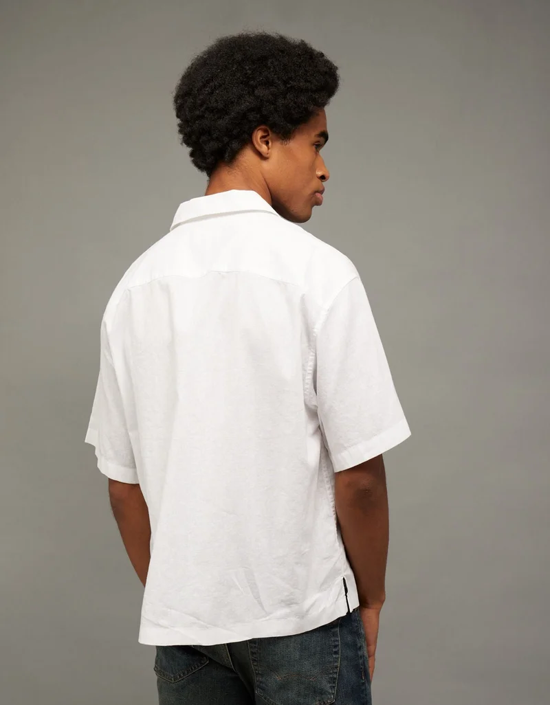 American Eagle AE Relaxed Fit Linen-Blend Camp Collar Shirt