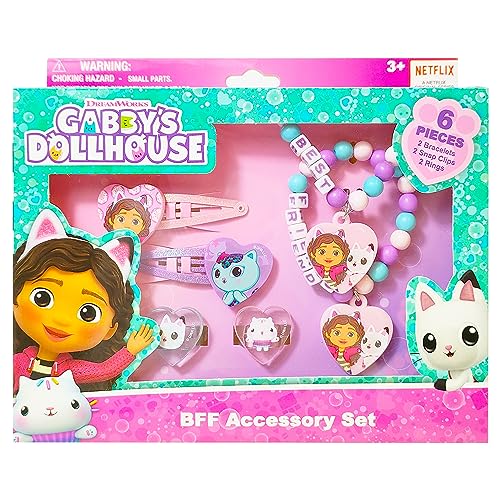 LUV HER Gabby's Dollhouse Girls BFF 6 Piece Toy Jewelry Box Set with 2 Rings, 2 Bead Bracelets and Snap Hair Clips Ages 3+ - Image 2