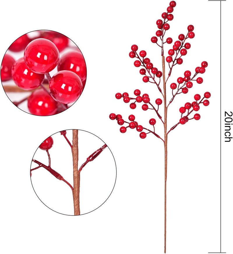 Lvydec 4 Pack Artificial Red Berry Stems - 20 Inch Christmas Holly Berry Branches for Holiday Home Decor and Crafts - Image 5