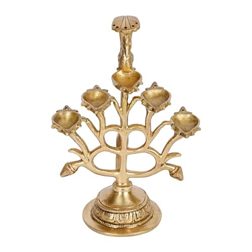 Kartique Brass Peacock 5 Wick Diya | Decorative Pooja Oil Lamp | Home Décor Showpiece | 6 Inch Height | Ideal for Gifts - Image 2