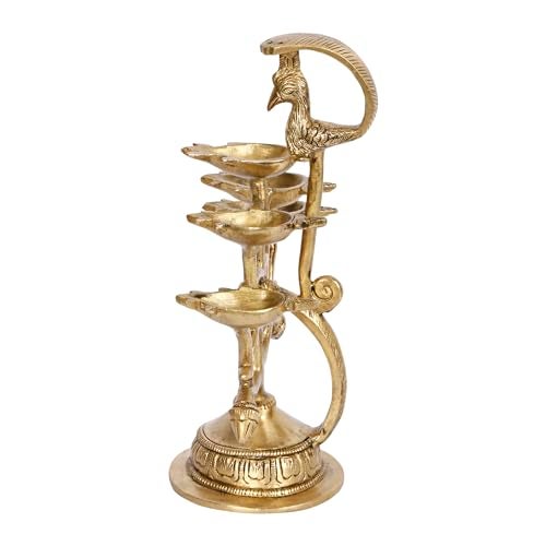 Kartique Brass Peacock 5 Wick Diya | Decorative Pooja Oil Lamp | Home Décor Showpiece | 6 Inch Height | Ideal for Gifts - Image 5