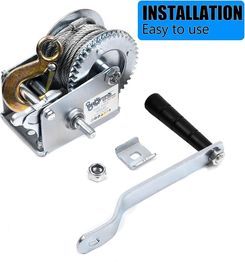 PROFLine 600lbs Hand Winch with Steel Cable for Boat Trailer and Towing - Image 3