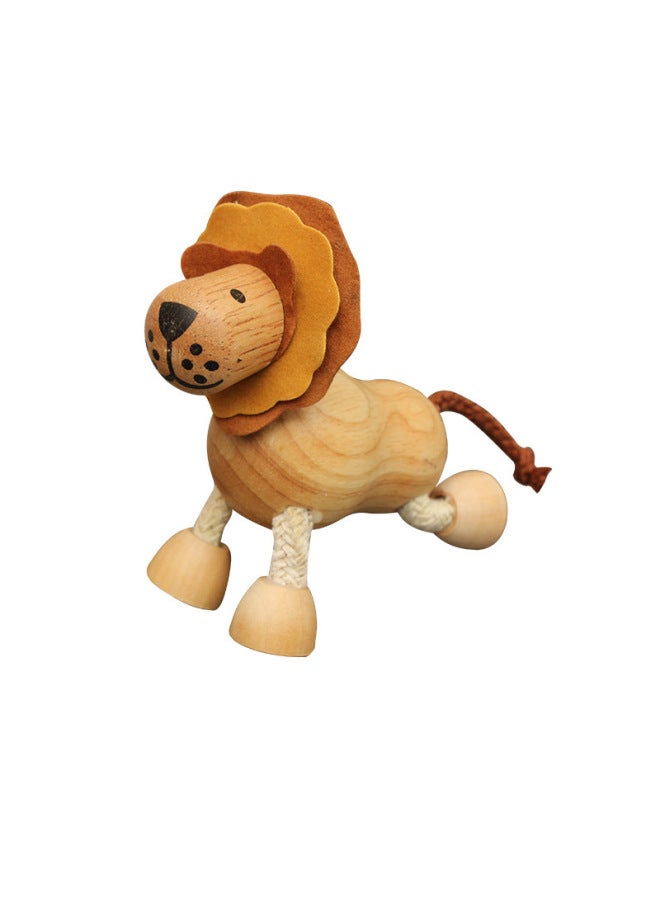 Wooden Small Animal Solid Wood Animal Doll Model Toy Children's Forest Animal Puppet Toy Creative Ornaments-Color:Lion - Image 1