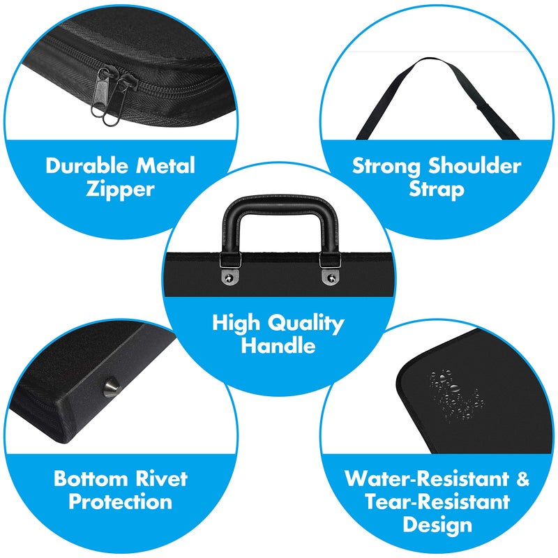 Vantasii Black Art Portfolio Case Artist Carrying Case Artist Portfolios Case with Shoulder Strap (19x14.7x1.5 Inch) - Image 3