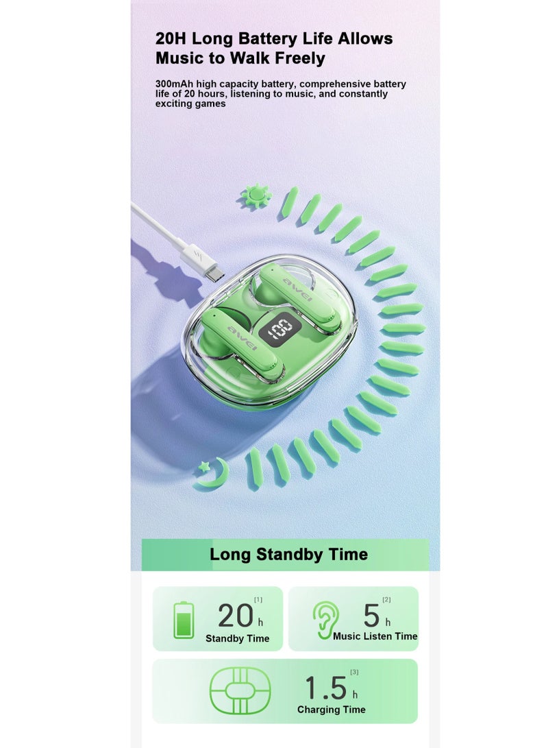 Awei T86, ENC noise canceling earbuds, HiFi stereo headphones, digital display charging case, long battery life, IPX6 waterproof. Green - Image 5