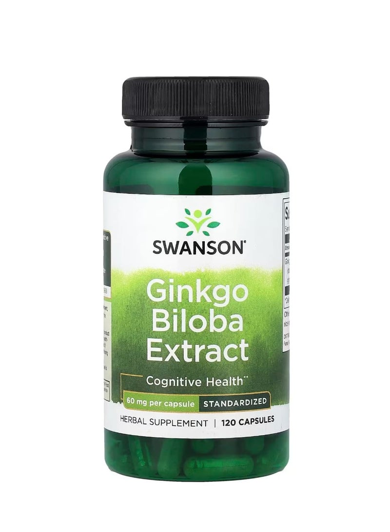 SWANSON Ginkgo Biloba Extract Standardized 60 mg 120 Capsules - Image 1