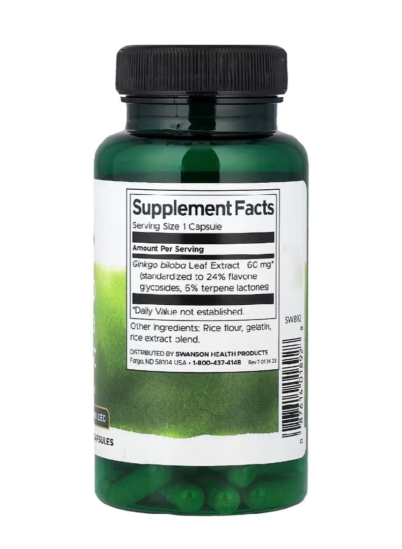 SWANSON Ginkgo Biloba Extract Standardized 60 mg 120 Capsules - Image 2