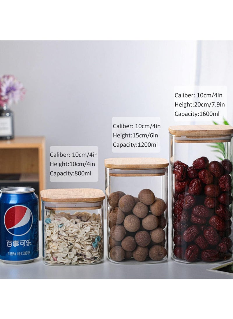 AUTOYSUR - Glass Storage Jars with Airtight Bamboo Lid, Clear Glass Food Storage Containers Kitchen Canisters for Coffee,Candy,Cookie,Rice,Sugar,Flour,Pasta,Nuts and Spice Jars(1200ml,3pcs) - Image 1