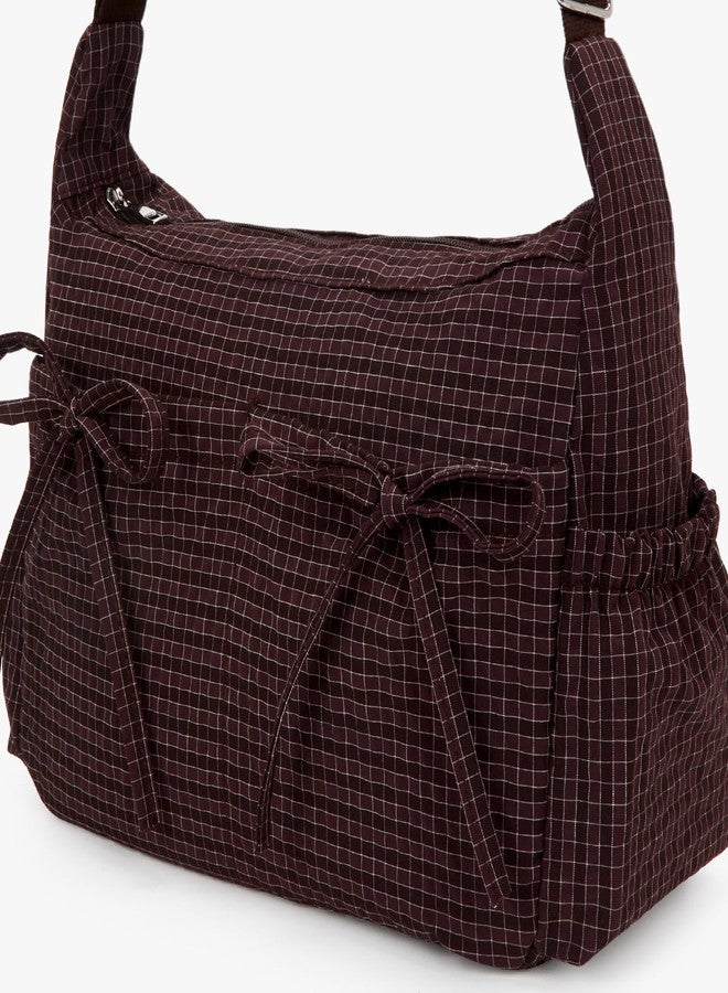 Lushandy Plaid Shoulder Bag Plaid Crossbody Purse Bow Messenger Bag Japanese Style Everyday Bags for College, Travel - Image 4