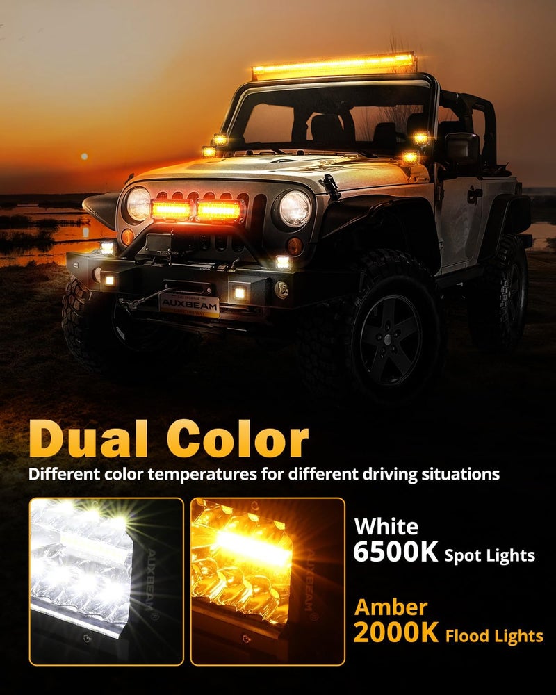 Auxbeam سلسلة الأضواء البيضاء البرتقالية 6 أوضاع، 4 عبوات من أضواء LED بود فلاش ستروب تحذيرية متعددة الوظائف، 4" 240 واط أضواء LED للطرق الوعرة، لسيارات 4x4 4WD وشاحنات جيب رانجلر - Image 5