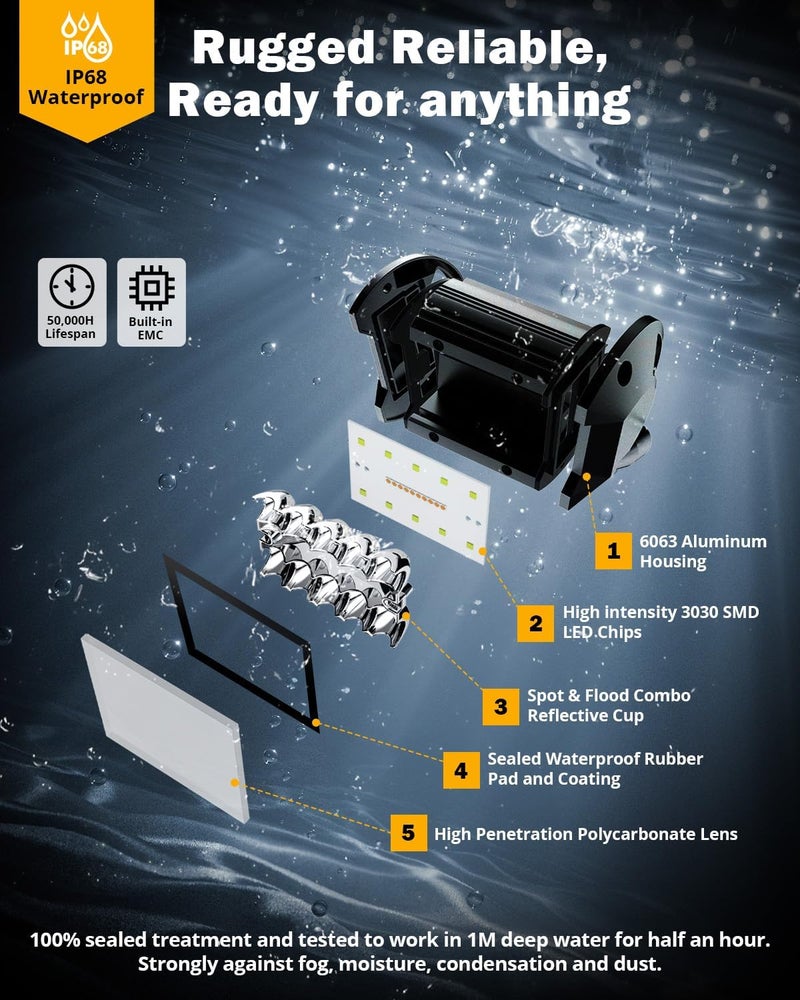 Auxbeam سلسلة الأضواء البيضاء البرتقالية 6 أوضاع، 4 عبوات من أضواء LED بود فلاش ستروب تحذيرية متعددة الوظائف، 4" 240 واط أضواء LED للطرق الوعرة، لسيارات 4x4 4WD وشاحنات جيب رانجلر - Image 4