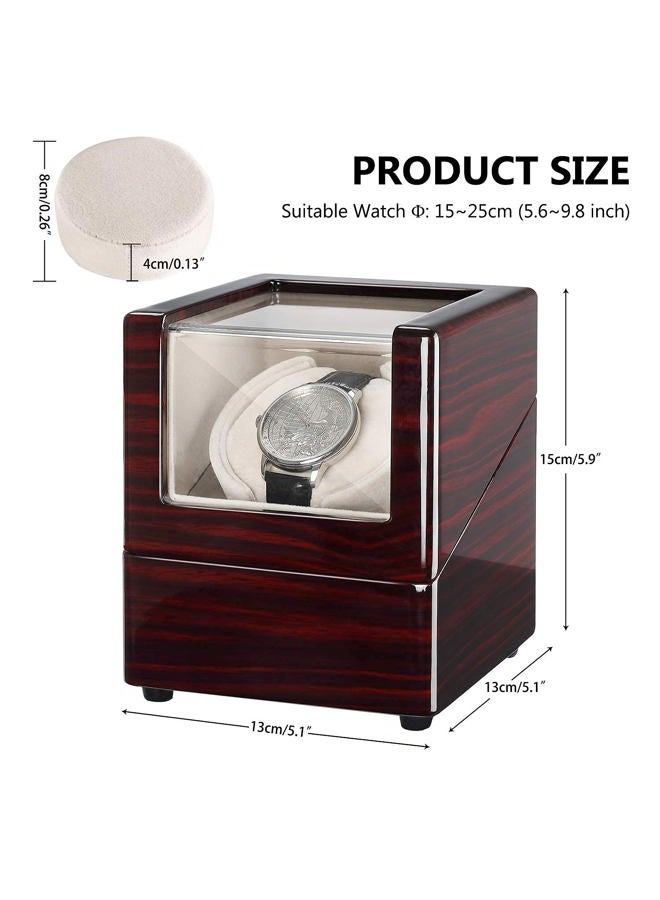 Chiyoda Watch Winder for Single Automatic Watches Solid Wooden Box with Mabuchi Motors, Battery Powered or AC Adapter, A-Piano Finish - Image 3