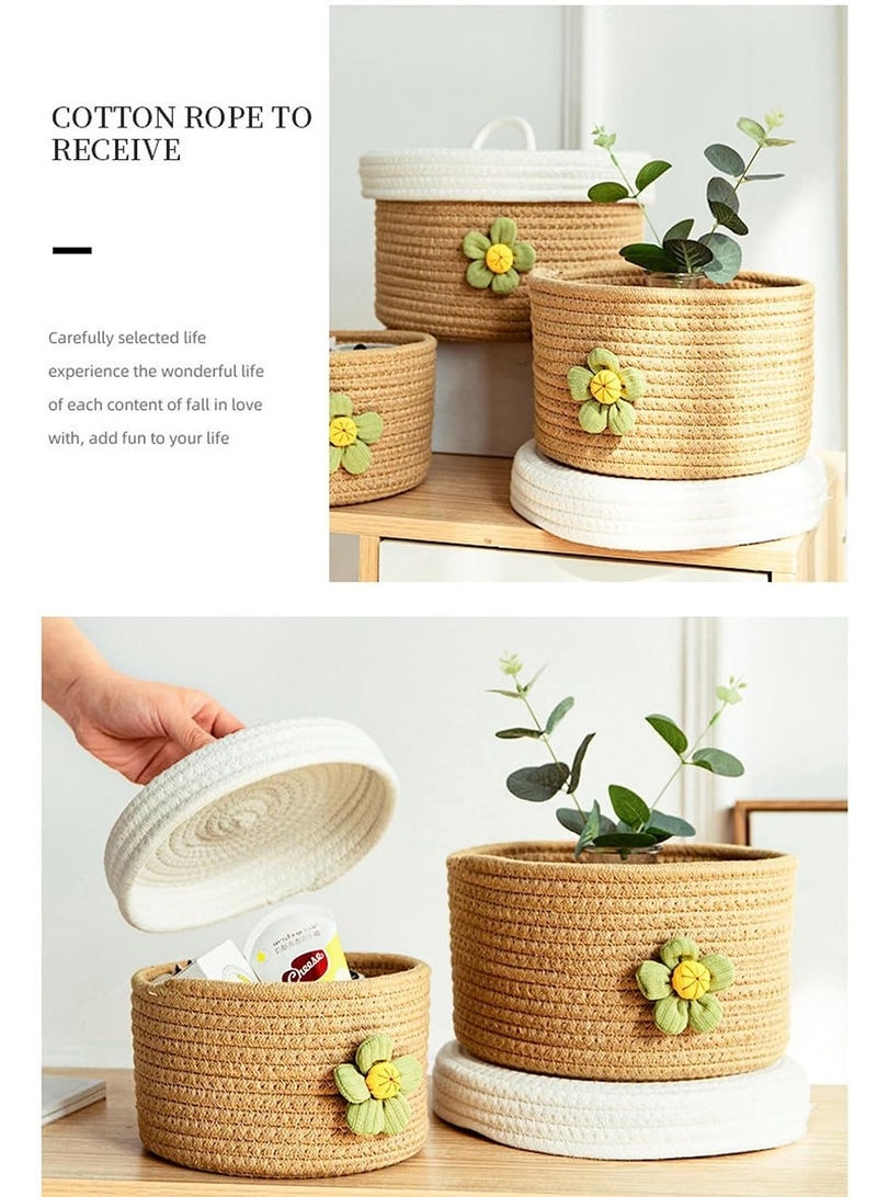 DUNISO 3 Pcs Different Sizes Woven Storage Baskets, Living Room Blanket Basket, Cotton Rope Woven Baby Laundry Basket, Miscellaneous Basket, Suit For Organizing Keys, Clothes, Toy - Image 3