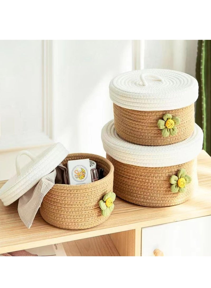 DUNISO 3 Pcs Different Sizes Woven Storage Baskets, Living Room Blanket Basket, Cotton Rope Woven Baby Laundry Basket, Miscellaneous Basket, Suit For Organizing Keys, Clothes, Toy - Image 4