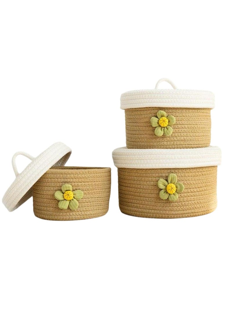 DUNISO 3 Pcs Different Sizes Woven Storage Baskets, Living Room Blanket Basket, Cotton Rope Woven Baby Laundry Basket, Miscellaneous Basket, Suit For Organizing Keys, Clothes, Toy - Image 2