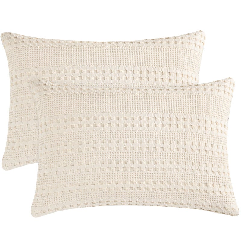 PHF PHF 100% Cotton Waffle Pillowcases King Size  2 Pack Soft Breathable Skin-Friendly Pillow Sham  Aesthetic Decorative Waffle Weave Pillow Case Covers  20"" X 36""  No Filling  Undyed  - Image 1