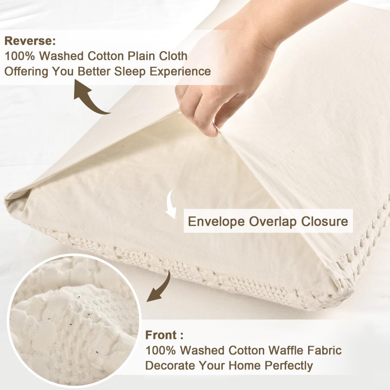 PHF PHF 100% Cotton Waffle Pillowcases King Size  2 Pack Soft Breathable Skin-Friendly Pillow Sham  Aesthetic Decorative Waffle Weave Pillow Case Covers  20"" X 36""  No Filling  Undyed  - Image 3