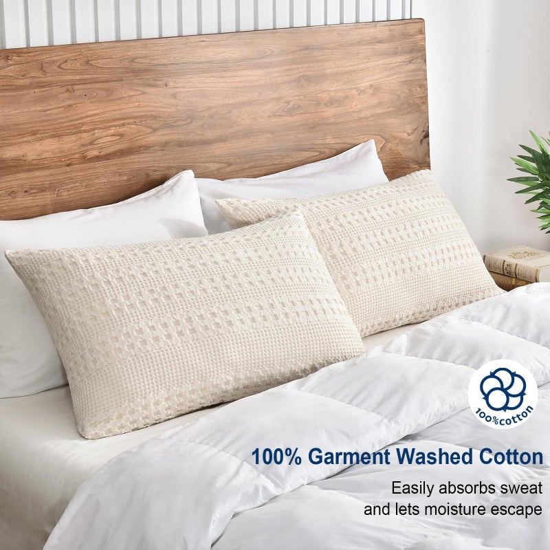 PHF PHF 100% Cotton Waffle Pillowcases King Size  2 Pack Soft Breathable Skin-Friendly Pillow Sham  Aesthetic Decorative Waffle Weave Pillow Case Covers  20"" X 36""  No Filling  Undyed  - Image 2