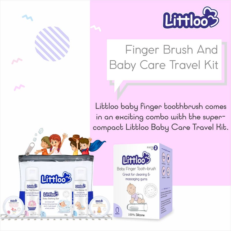 LITTLOO Baby Finger Toothbrush& Travel Kit Combo|Gentle Oral Hygiene&Complete On-The-Go Care|100% Silicone Manual Toothbrush&Travel Essential|Safe&Dermatologically Tested|0 Month+,Transparent,Set of 1 - Image 2