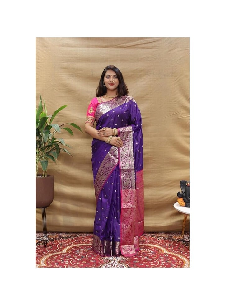 Accessorize Kingdom - Accessorize Kingdom Women's Banarasi Saree Soft new ladies 2024 Design Wear Pattu Sarees Latest Cotton Party Sari collections With Blouse Piece for Wedding sari - Image 1