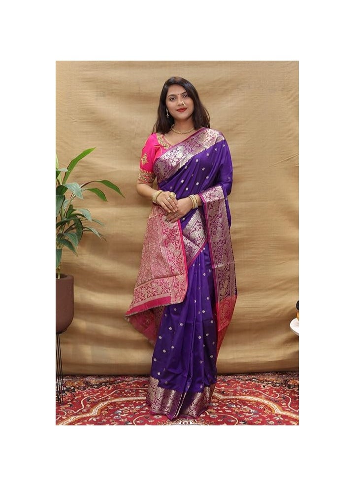 Accessorize Kingdom - Accessorize Kingdom Women's Banarasi Saree Soft new ladies 2024 Design Wear Pattu Sarees Latest Cotton Party Sari collections With Blouse Piece for Wedding sari - Image 1