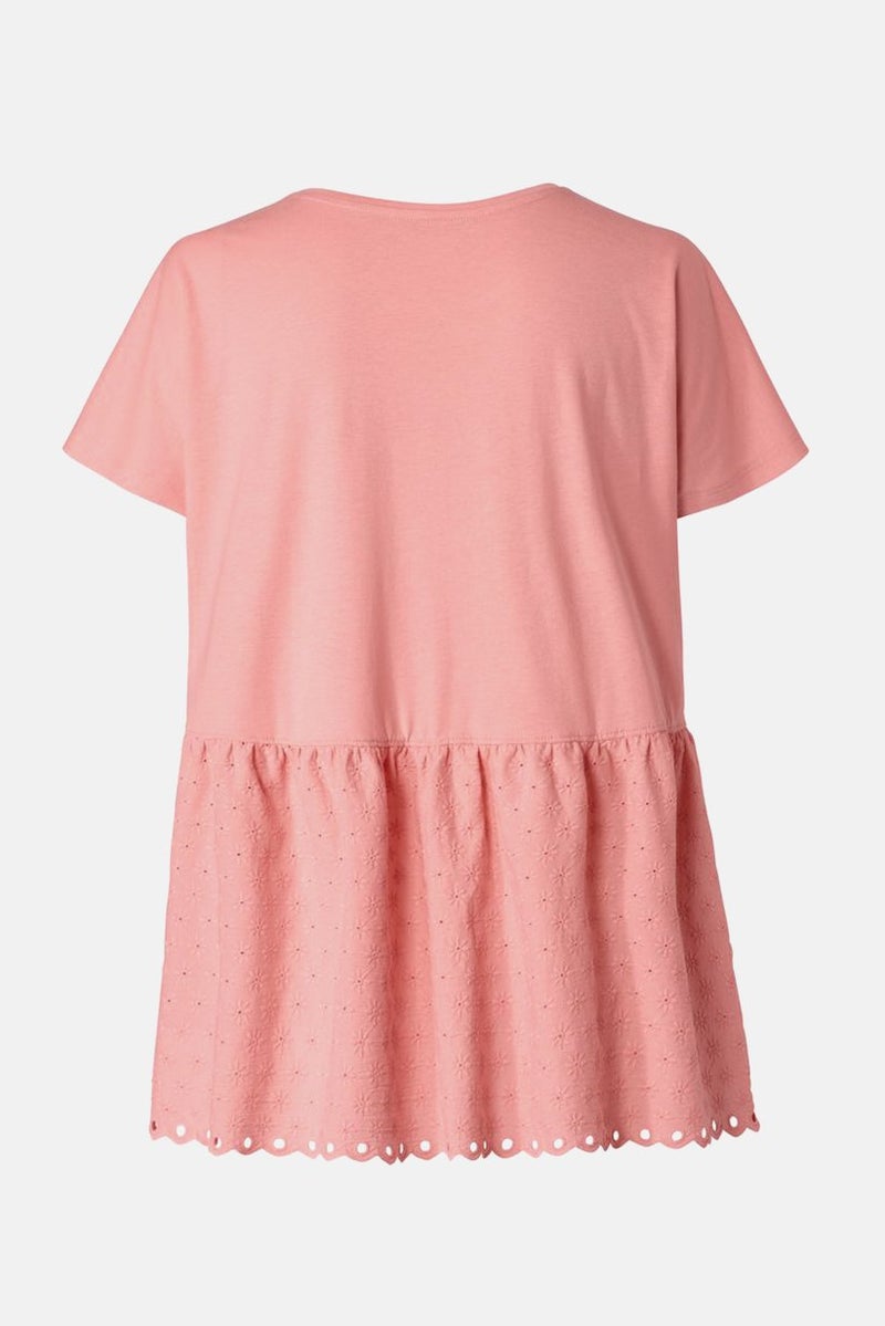 Tchibo بلوزة نسائية بأكمام قصيرة وياقة دائرية مزينة بالتطريز، كورال - Image 2