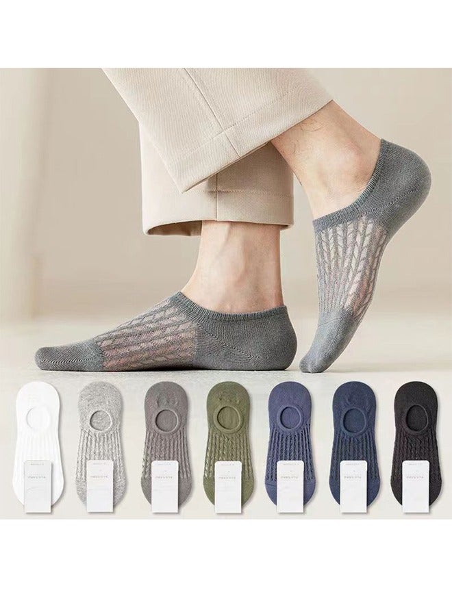 7 Pairs Of Men's Short Sports Socks Mesh Breathable Cotton Boat Socks Deodorant Sweat-Absorbent Pure Cotton Mesh Socks Men's Socks Invisible Air Conditioning Socks - Image 1