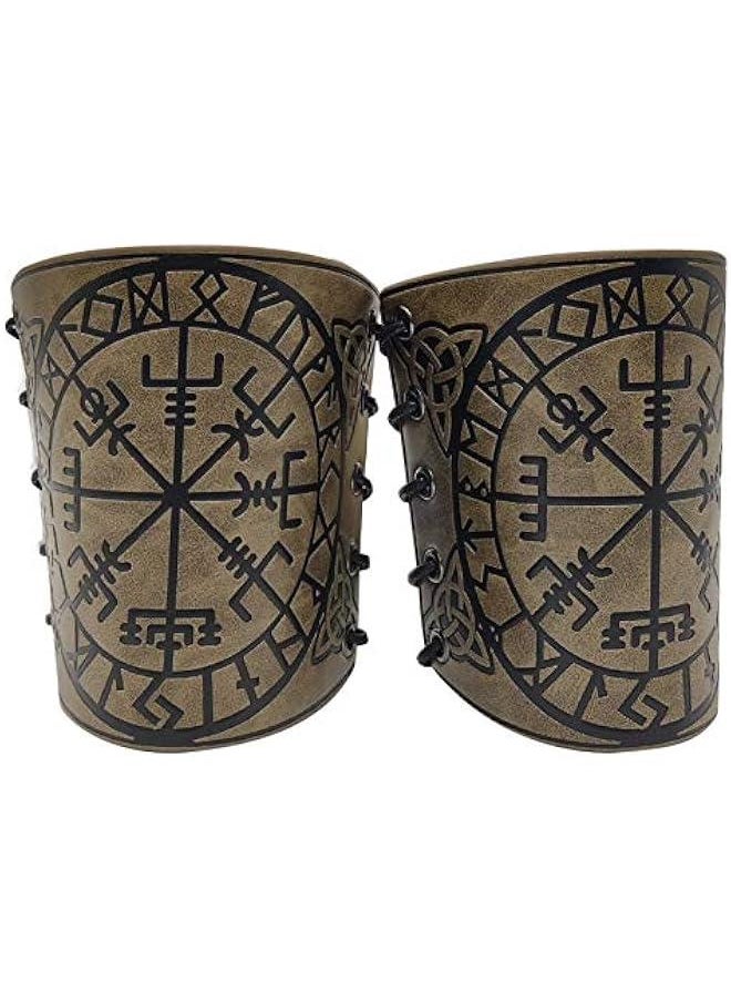 Generic Viking Vegvisir Embossed Leather Arm Armor 3 Colors LARP Gauntlet Leather Armor Bracer  - Image 1