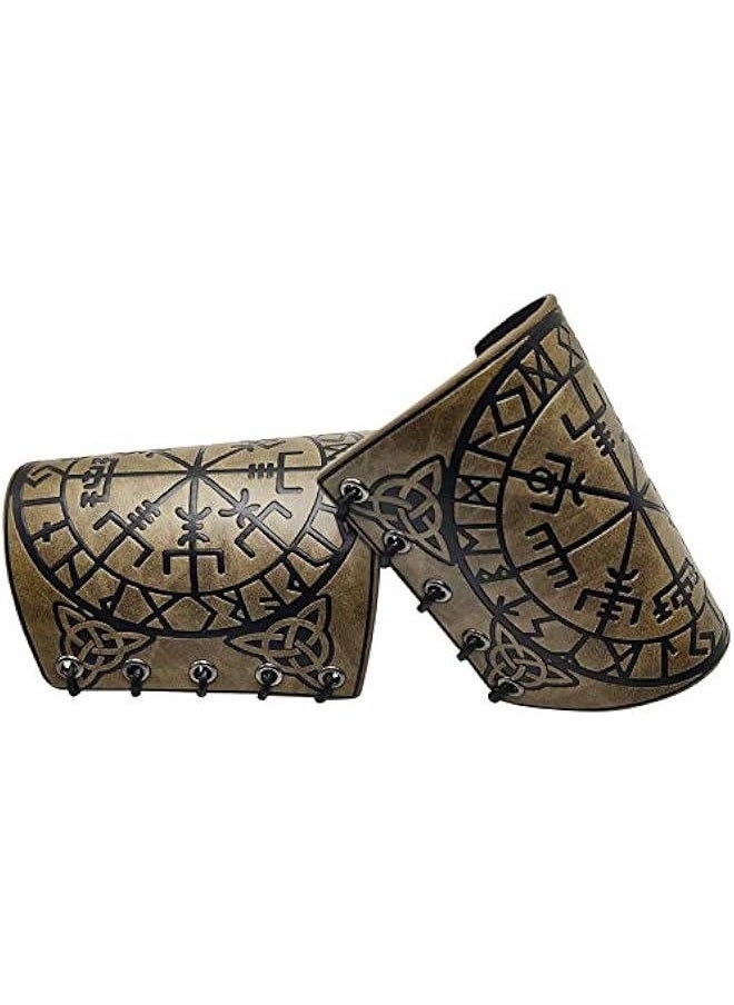 Generic Viking Vegvisir Embossed Leather Arm Armor 3 Colors LARP Gauntlet Leather Armor Bracer  - Image 3