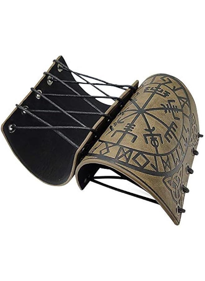 Generic Viking Vegvisir Embossed Leather Arm Armor 3 Colors LARP Gauntlet Leather Armor Bracer  - Image 4