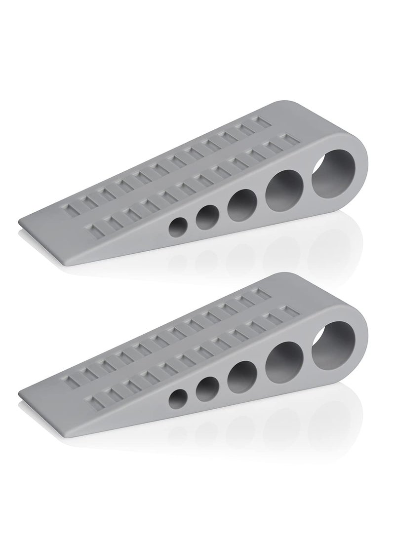 HOMOTEK HOMOTEK 2 Pack Wedge Rubber Door Stops Door Chucks Stoppers Wall Protector for Floor & Bottom of Door with Self Adhesive White Holder, 5"x1-9/16"x1-5/16" (Gray)  - Image 1