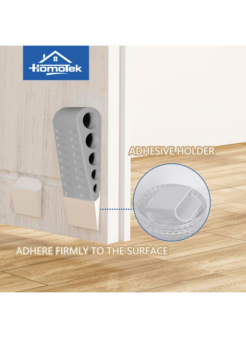 HOMOTEK HOMOTEK 2 Pack Wedge Rubber Door Stops Door Chucks Stoppers Wall Protector for Floor & Bottom of Door with Self Adhesive White Holder, 5"x1-9/16"x1-5/16" (Gray)  - Image 2