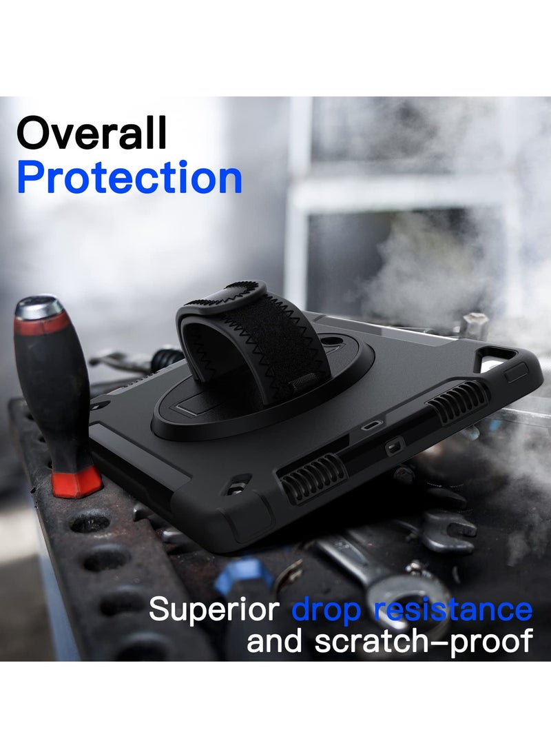 جي تيك حافظة لجهاز iPad 10.2 بوصة الجيل التاسع مع واقي شاشة مدمج وغطاء لوحي متين مقاوم للصدمات وحزام يد دوار 360 درجة باللون الأسود - Image 3