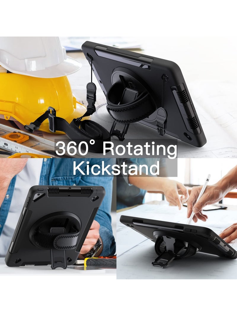جي تيك حافظة لجهاز iPad 10.2 بوصة الجيل التاسع مع واقي شاشة مدمج وغطاء لوحي متين مقاوم للصدمات وحزام يد دوار 360 درجة باللون الأسود - Image 5