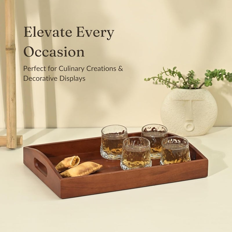Amimashop Large Wooden Serving Tray (40x27x7 cm) - Premium Mango Wood Rectangular Tray for Kitchen, Dining, Tea/Coffee, Breakfast, Party - Handcrafted Decorative Serving Platter for Home & Gifts - Image 2