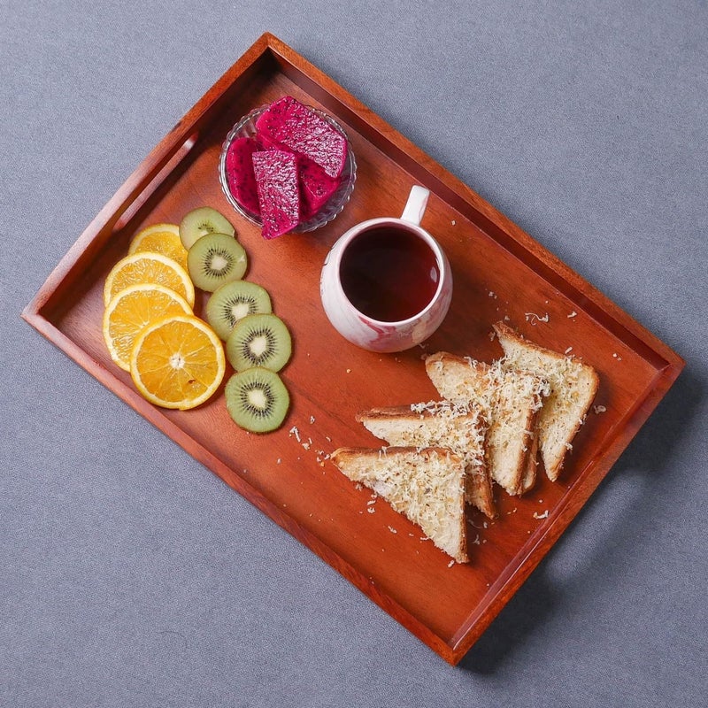 Amimashop Large Wooden Serving Tray (40x27x7 cm) - Premium Mango Wood Rectangular Tray for Kitchen, Dining, Tea/Coffee, Breakfast, Party - Handcrafted Decorative Serving Platter for Home & Gifts - Image 5