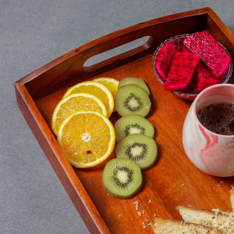 Amimashop Large Wooden Serving Tray (40x27x7 cm) - Premium Mango Wood Rectangular Tray for Kitchen, Dining, Tea/Coffee, Breakfast, Party - Handcrafted Decorative Serving Platter for Home & Gifts - Image 4