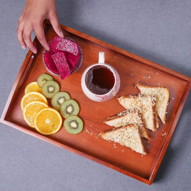 Amimashop Large Wooden Serving Tray (40x27x7 cm) - Premium Mango Wood Rectangular Tray for Kitchen, Dining, Tea/Coffee, Breakfast, Party - Handcrafted Decorative Serving Platter for Home & Gifts - Image 3