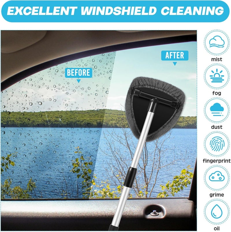 Potchen 8 Pcs Car Windshield Cleaner Tool Kit with Extendable Handle, Microfiber Towel Pads, Brush, Empty Spray Bottle for Auto Glass Wiper Suvs Rvs & Home Windows(Grey) - Image 4