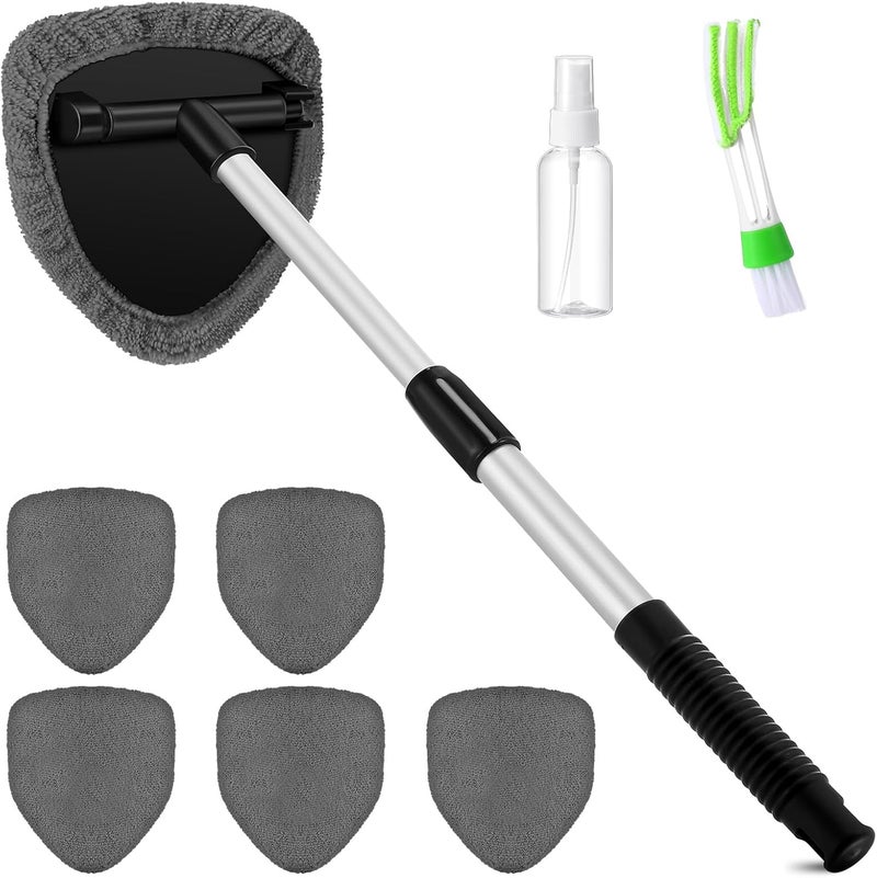 Potchen 8 Pcs Car Windshield Cleaner Tool Kit with Extendable Handle, Microfiber Towel Pads, Brush, Empty Spray Bottle for Auto Glass Wiper Suvs Rvs & Home Windows(Grey) - Image 1