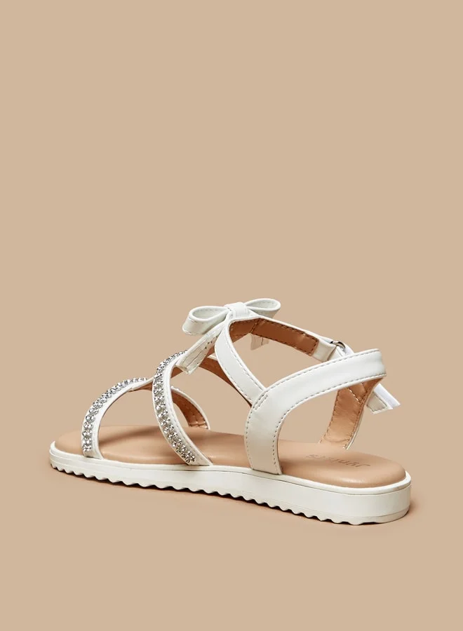 JUNIORS Girls Stone Embellished Sandal With Hook And Loop Closure