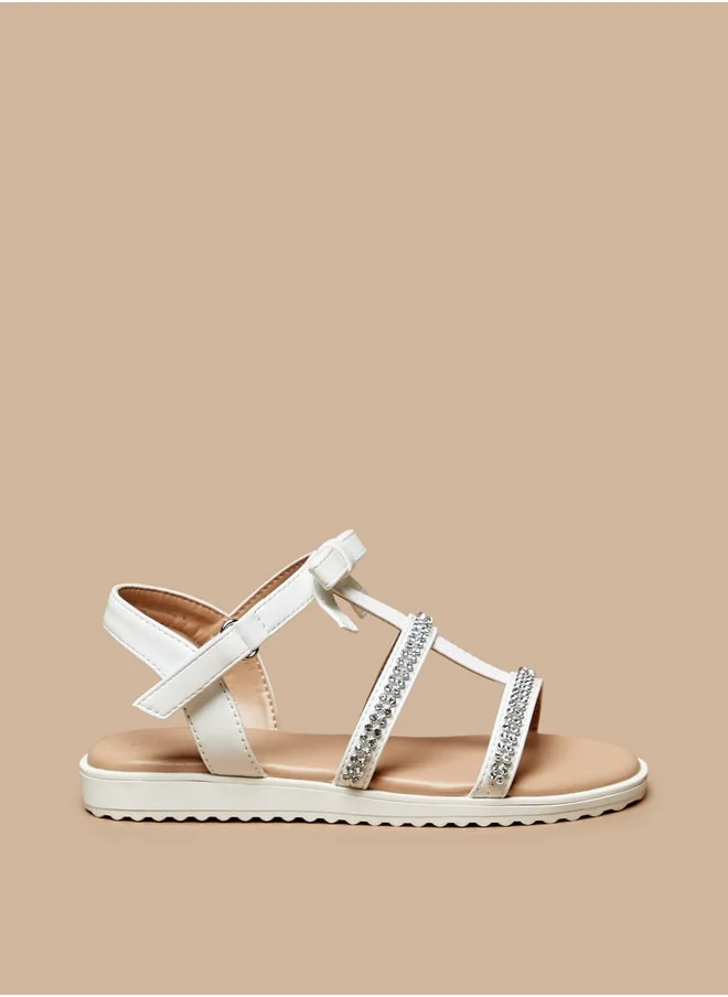 جونيورز Girls Stone Embellished Sandal With Hook And Loop Closure