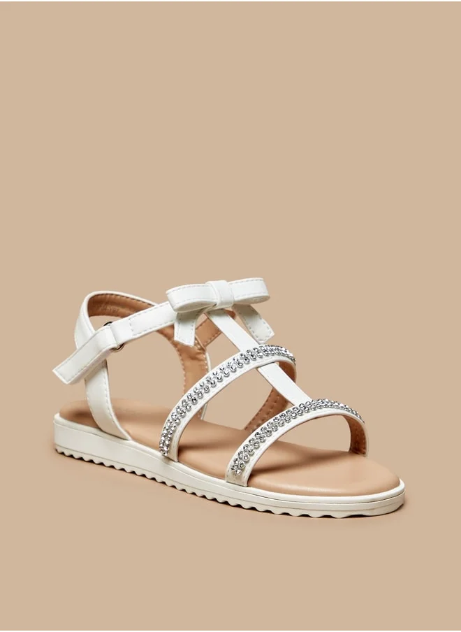 JUNIORS Girls Stone Embellished Sandal With Hook And Loop Closure