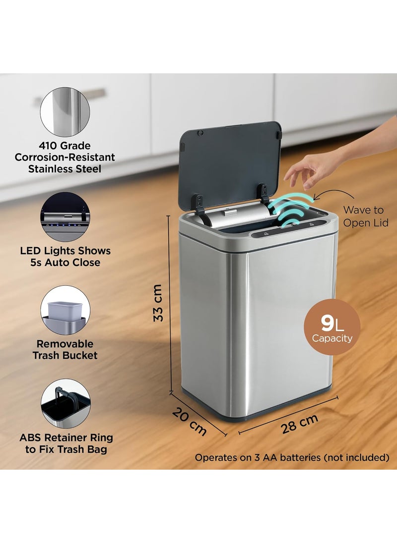 Umai UMAI Stainless Steel Dustbin With Lid Smart Touch Sensor Dustbin With Inner Bucket 9L Dustbin For Kitchen Dustbin For Bathroom Dustbin For Bedroom Small Dustbin Waterproof Silver  - Image 3