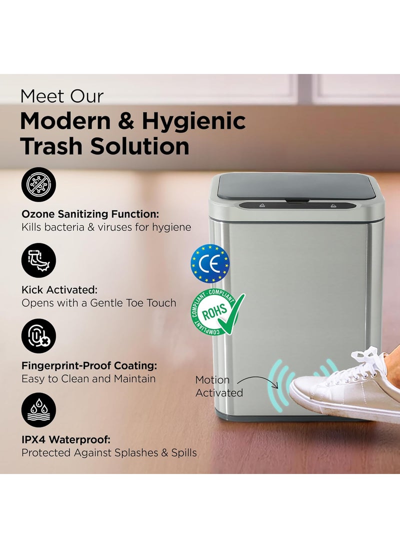 Umai UMAI Stainless Steel Dustbin With Lid Smart Touch Sensor Dustbin With Inner Bucket 9L Dustbin For Kitchen Dustbin For Bathroom Dustbin For Bedroom Small Dustbin Waterproof Silver  - Image 2