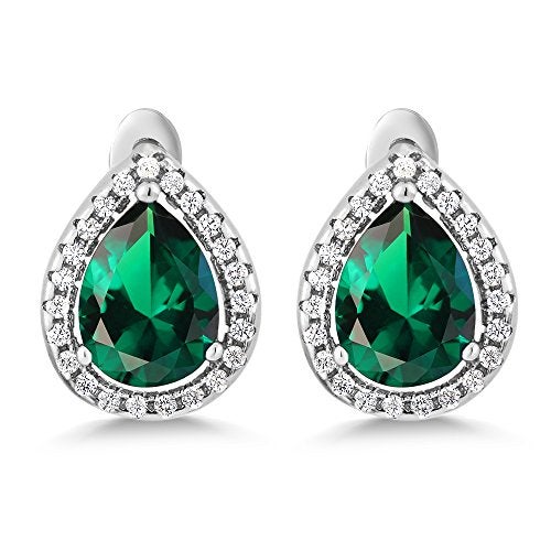 GEM STONE KING Blue Simulated Sapphire Green Nano Emerald or Red Created Ruby Pendant and Earrings Jewelry Set For Women | 925 Sterling Silver | Pear Shape 9X7MM | 6.50 Cttw | With 18 Inch Silver Chain - Image 4