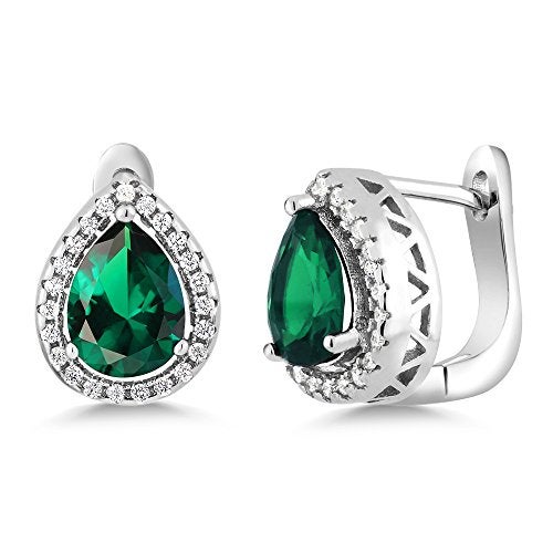 GEM STONE KING Blue Simulated Sapphire Green Nano Emerald or Red Created Ruby Pendant and Earrings Jewelry Set For Women | 925 Sterling Silver | Pear Shape 9X7MM | 6.50 Cttw | With 18 Inch Silver Chain - Image 3