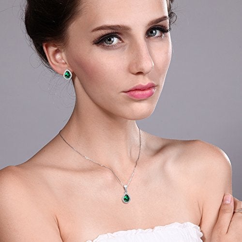 GEM STONE KING Blue Simulated Sapphire Green Nano Emerald or Red Created Ruby Pendant and Earrings Jewelry Set For Women | 925 Sterling Silver | Pear Shape 9X7MM | 6.50 Cttw | With 18 Inch Silver Chain - Image 5
